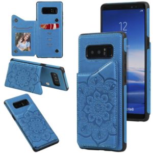 For Samsung Galaxy Note 8 Flower Embossing Pattern Shockproof Protective Case with Holder & Card Slots & Photo Frame(Blue) (OEM)