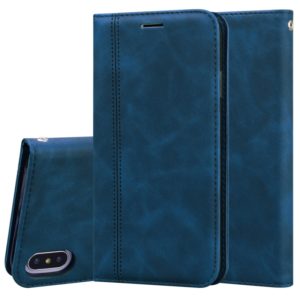 For iPhone XS Max Frosted Business Magnetic Horizontal Flip PU Leather Case with Holder & Card Slot & Lanyard(Blue) (OEM)