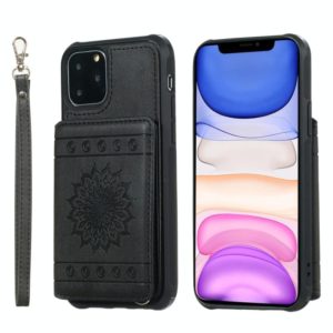 For iPhone 11 Pro Max Sunflower Embossing Pattern PU + TPU Case with Holder & Card Slots & Photo Frame & Lanyard(Black) (OEM)