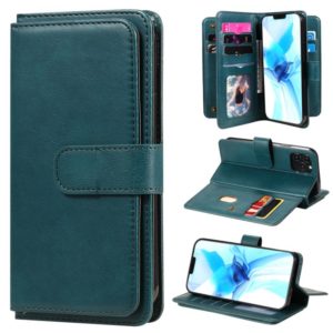 For iPhone 12 / 12 Pro Multifunctional Magnetic Copper Buckle Horizontal Flip Solid Color Leather Case with 10 Card Slots & Wallet & Holder & Photo Frame(Dark Green) (OEM)