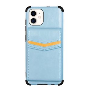 For iPhone 12 / 12 Pro Flip Card Bag Copper Buckle TPU + PU Leather Back Cover Shockproof Case with Card Slots & Photo Frame(Blue) (OEM)