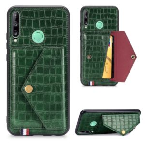 For Huawei Y7P/P40 Lite E Crocodile Pattern Envelope Card Package Phone Case With Magnet And Bracket Function(Green) (OEM)