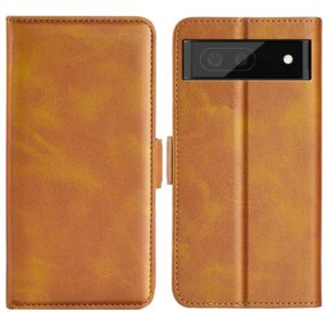 For Google Pixel 6a Dual-side Magnetic Buckle Leather Phone Case(Yellow) (OEM)