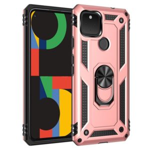For Google Pixel 5 XL Shockproof TPU + PC Protective Case with 360 Degree Rotating Holder(Rose Gold) (OEM)