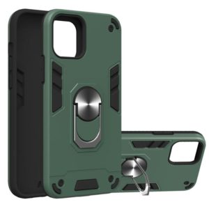 For iPhone 12 / 12 Pro 2 in 1 Armour Series PC + TPU Protective Case with Ring Holder(Dark Green) (OEM)