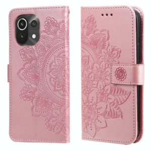 For Xiaomi Mi 11 7-petal Flowers Embossing Pattern Horizontal Flip PU Leather Case with Holder & Card Slots & Wallet & Photo Frame(Rose Gold) (OEM)