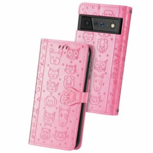 For Google Pixel 6 Cat and Dog Embossed Horizontal Flip Phone Leather Case with Holder & Card Slot & Wallet & Lanyard(Pink) (OEM)