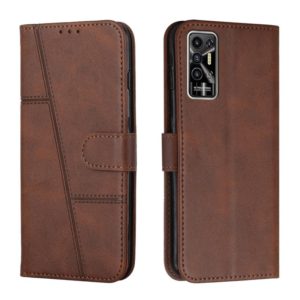 For Tecno Pova 2 Stitching Calf Texture Buckle Leather Phone Case(Brown) (OEM)