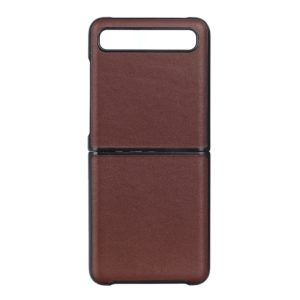 For Galaxy Z Flip Genuine Leather Lambskin Texture Folding Protective Case(Brown) (OEM)