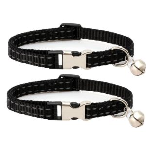 2 PCS Night Reflective Nylon Cat Collar With Bell, Size: XS 1.0x19-30cm(No Carving Black) (OEM)