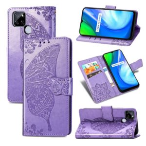 For OPPO Realme V3 Butterfly Love Flower Embossed Horizontal Flip Leather Case with Bracket / Card Slot / Wallet / Lanyard(Light Purple) (OEM)