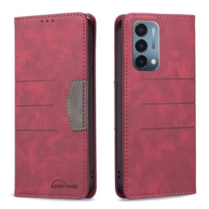 For OnePlus Nord N200 5G Magnetic Splicing Leather Phone Case(Red) (OEM)
