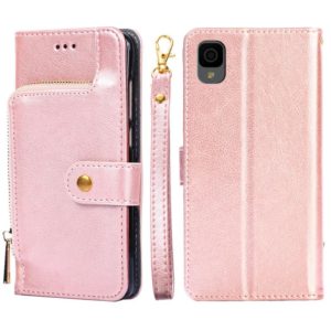 For TCL 30Z T602DL Zipper Bag Leather Phone Case(Rose Gold) (OEM)