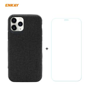 For iPhone 11 Pro ENKAY ENK-PC0322 2 in 1 Business Series Denim Texture PU Leather + TPU Soft Slim CaseCover ＆ 0.26mm 9H 2.5D Tempered Glass Film(Black) (ENKAY) (OEM)