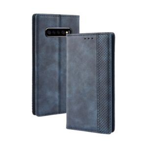 Magnetic Buckle Retro Texture Horizontal Flip Leather Case for Galaxy S10+, with Holder & Card Slots & Wallet (Blue) (OEM)