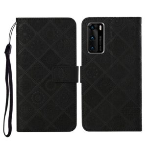 For Huawei P40 Ethnic Style Embossed Pattern Horizontal Flip Leather Case with Holder & Card Slots & Wallet & Lanyard(Black) (OEM)