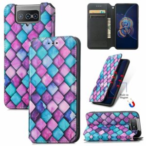 For Asus Zenfone 8 Flip Colorful Magnetic Horizontal Flip PU Leather Case with Holder & Card Slot & Wallet(Purple Scales) (OEM)