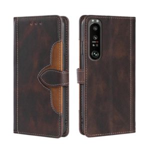 For Sony Xperia 1 III Skin Feel Straw Hat Magnetic Buckle Horizontal Flip PU Leather Case with Holder & Card Slots & Wallet(Brown) (OEM)