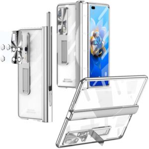 For Huawei Mate X2 Magnetic Hinges Plating Phone Case with Holder(Silver) (OEM)