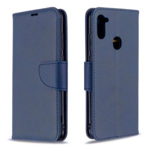 For Galaxy A11 Retro Lambskin Texture Pure Color Horizontal Flip PU Leather Case with Holder & Card Slots & Wallet & Lanyard(Blue) (OEM)