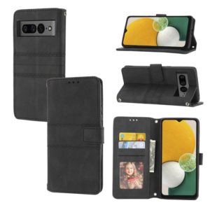 For Google Pixel 7 Pro Embossed Striped Magnetic Buckle Horizontal Flip Phone Leather Case(Black) (OEM)