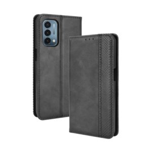 For OnePlus Nord N200 5G Magnetic Buckle Retro Crazy Horse Texture Horizontal Flip Leather Case with Holder & Card Slots & Photo Frame(Black) (OEM)