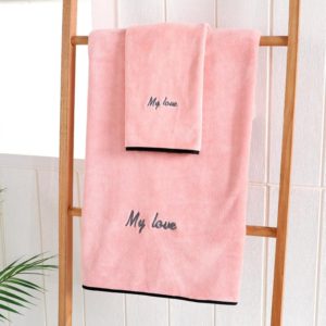 Soft And Thick Absorbent Fiber Bath Towel, Specification:Towel + Bath Towel(Pink) (OEM)