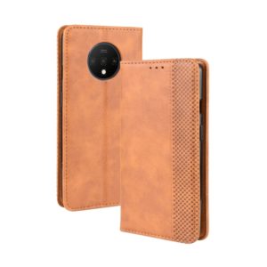 For OnePlus 7T Pro Magnetic Buckle Retro Crazy Horse Texture Horizontal Flip Leather Case with Holder & Card Slots & Photo Frame(Brown) (OEM)