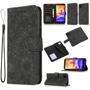 For Huawei Y5p Skin Feel Embossed Sunflower Horizontal Flip Leather Case with Holder & Card Slots & Wallet & Lanyard(Black) (OEM)