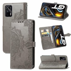 For OPPO Realme GT 5G / Realme Q3 Pro 5G Mandala Flower Embossed Horizontal Flip Leather Case with Holder & Three Card Slots & Wallet & Lanyard(Gray) (OEM)