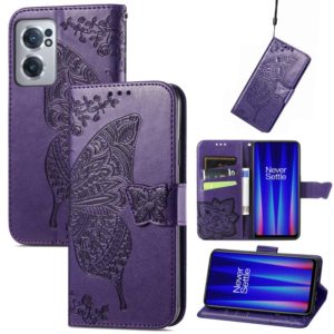 For OnePlus Nord CE 2 5G Butterfly Love Flower Embossed Leather Phone Case(Dark Purple) (OEM)