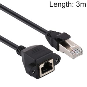 RJ45 Female to Male CAT5E Network Panel Mount Screw Lock Extension Cable, Length: 3m(Black) (OEM)