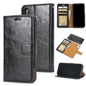 For iPhone X / XS Crazy Horse Texture Detachable Magnetic Back Cover Horizontal Flip Leather Case with Holder & Card Slots & Photo Frame & Wallet(Black) (OEM)