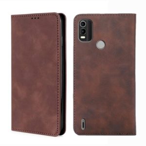 For Nokia C21 Plus Skin Feel Magnetic Horizontal Flip Leather Phone Case(Dark Brown) (OEM)