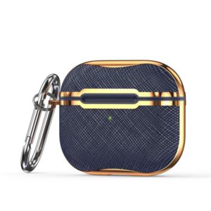 Cloth Texture Electroplating Frame Earphone Protective Case with Hook For AirPods 3(Blue + Gold) (OEM)