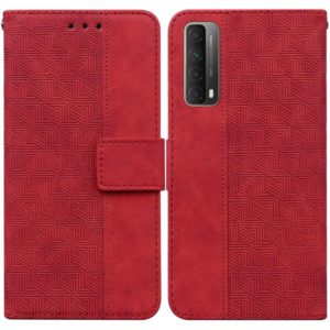 For Huawei P smart 2021 / Y7a Geometric Embossed Leather Phone Case(Red) (OEM)