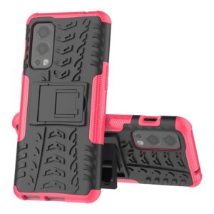 For OnePlus Nord 2 5G Tire Texture Shockproof TPU+PC Protective Case with Holder(Pink) (OEM)