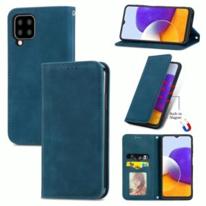 For Samsung Galaxy A22 5G Retro Skin Feel Business Magnetic Horizontal Flip Leather Case With Holder & Card Slots & Wallet & Photo Frame(Blue) (OEM)