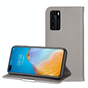 For Huawei P40 Litchi Texture Solid Color Horizontal Flip Leather Case with Bracket & Card Slots & Wallet & Lanyard(Grey) (OEM)