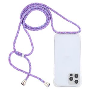 For iPhone 12 Pro Max Transparent Acrylic Airbag Shockproof Phone Protective Case with Lanyard(Purple Rainbow) (OEM)