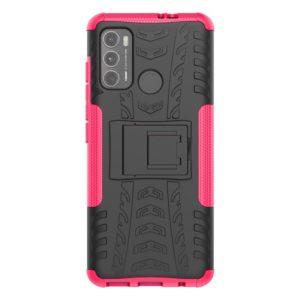 For Motorola Moto G60 Tire Texture Shockproof TPU+PC Protective Case with Holder(Pink) (OEM)