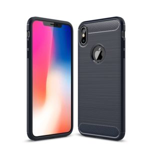 For iPhone XS Max Brushed Texture Carbon Fiber Shockproof TPU Protective Back Case(Navy Blue) (OEM)