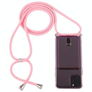 For iPhone 11 Pro Transparent TPU Protective Case with Lanyard & Card Slot(Pink) (OEM)