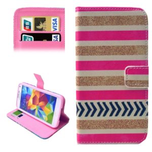 Gold and Pink Stripe Pattern Leather Case with Holder & Card Slots & Wallet for Galaxy S5 mini / G800 (OEM)