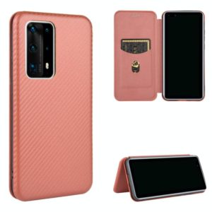 For Huawei P40 Pro+ Carbon Fiber Texture Horizontal Flip TPU + PC + PU Leather Case with Card Slot(Brown) (OEM)