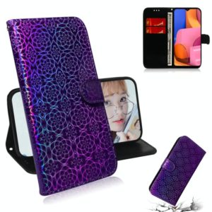 For Galaxy A20S Solid Color Colorful Magnetic Buckle Horizontal Flip PU Leather Case with Holder & Card Slots & Wallet & Lanyard(Purple) (OEM)