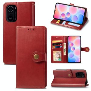 For Xiaomi Redmi K40 / K40 Pro / K40 Pro+ Solid Color Leather Buckle Phone Case with Lanyard & Photo Frame & Card Slot & Wallet & Stand Function(Red) (OEM)
