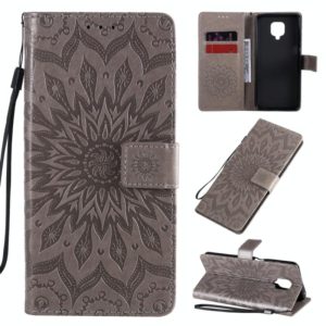 For Xiaomi Redmi Note 9 Pro Embossed Sunflower Pattern Horizontal Flip PU Leather Case with Holder & Card Slots & Wallet & Lanyard(Gray) (OEM)