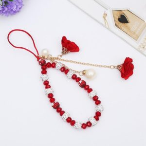 Crystal Mobile Phone Lanyard Girls Ceramic Clay Plaster Flower Bracelet(Big Red) (OEM)