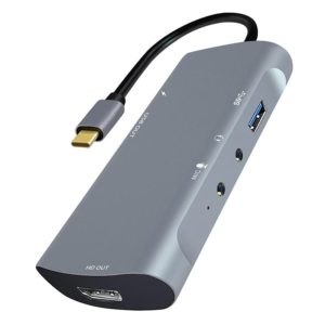 Z41 6 in 1 USB-C / Type-C to PD USB-C / Type-C + HD HDMI + USB 3.0 + 3.5mm AUX + USB + Microphone Interface Multifunctional Docking Station Video Capture Card (Grey) (OEM)